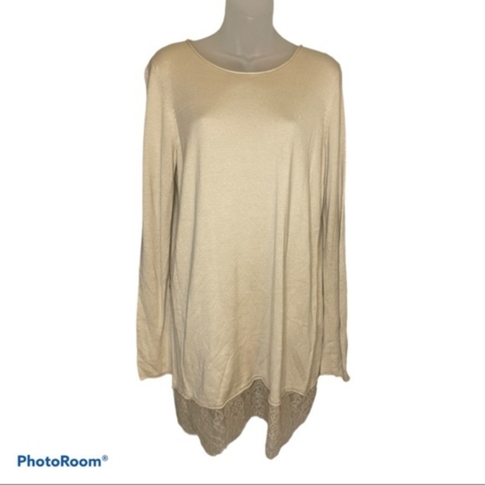 Forever 21 Tan Long Sleeve Lace Detail Top Size M